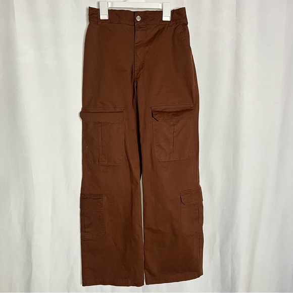 F21 Twill Straight-Leg Cargo Pants Chocolate Brown Size Small - Picture 5 of 10